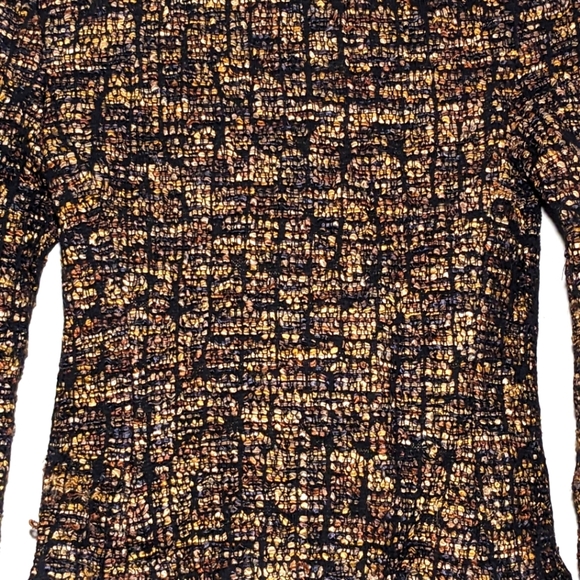 St. John Leather Trim Ribbon Wool Blend Knit Jacket Moto Gold Side Zip Size 2 - Picture 8 of 13